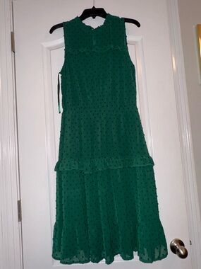 Monteau Emerald Green Sleeveless Ruffle Midi Dress